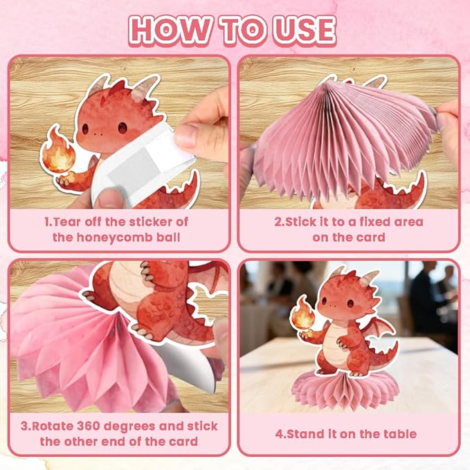 ANATTASOUL 12PCS Table Honeycomb Centerpieces Watercolor Dragon Birthday Party Decorations for Table, 7.48"*5.9" Honeycomb Decorations for Wedding, Christmas, Anniversary, Home Decor