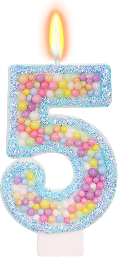 Birthday Candles - Number 5 Candle, Colorful Macaron Candles for Boys/Girls, Blue Cake Decorations, Blue Birthday Decorations