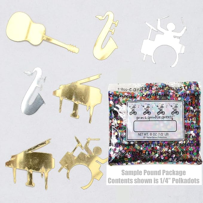 Confetti Music Instruments Silver, Gold Mix - Half Pound (8 oz) #9428 Q08