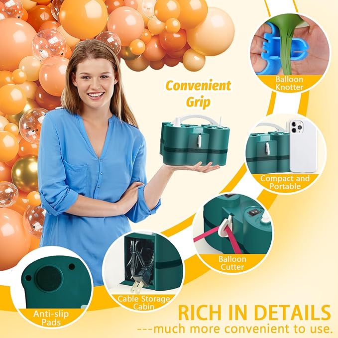 Balloon Pump, 3-in-1 Electric Balloon Pumps, Balloons Blower with Triple Inflating Ports for Latex 260q Foil Balloons Inflation, Inflator Deflator for Pool Floats Air Beds.