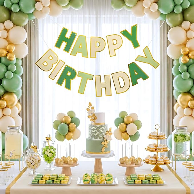 Happy Birthday Banner - 9ft Pre-Strung Happy Birthday Sign for Women, Men, Girls, Boys - No DIY Birthday Decorations & Party Supplies(Sage Green)