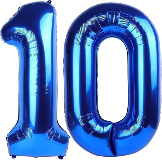 Balloon Number 10th Birthday Decorations, 40 Inch Big Foil Balloon for Men & Women, Dark Blue Number Balloons for Wedding Memorial Day Birthday Aniversarry Supplies