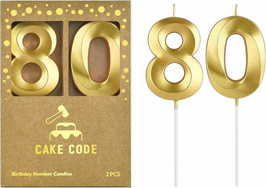 2.76 Inch Diamond Gold 80 Number Birthday Candles, Gold Number Candles, Cake Number Candles, Party Celebration