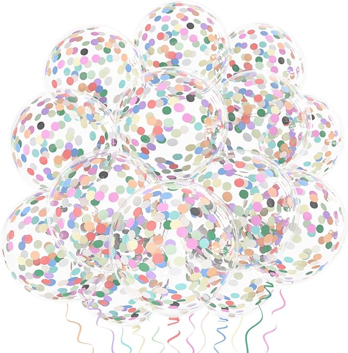 Rainbow Confetti Balloons, 25 Pcs 12 Inch Thickened Clear Latex Balloon with Confetti Inside for Birthday Party Baby Shower Graduation Engagement Bridal Shower Decorations Supplies (Paper Confetti)