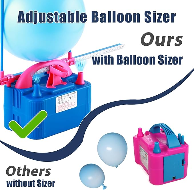 Party Zealot Electric Balloon Inflator Dual Nozzles with Balloon Sizer Air Pump US Standard Plug for Arch, Column Stand, Birthday, Wedding, Christmas, Graduation Party, and Party Decorations