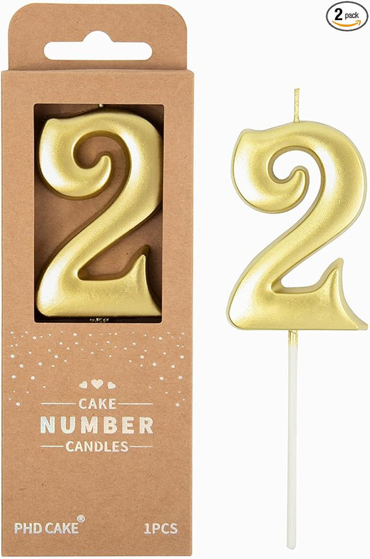 PHD CAKE 2.76 Inch Elegant Gold 2 Number Birthday Candles, Gold Number Candles, Cake Number Candle, Party Celebration