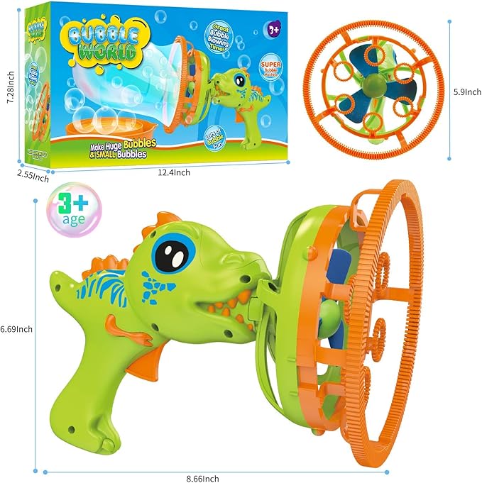 Bubble Gun Bubble Machine Dinosaur Bubble Blower Toy for Kids and Toddlers Bubble in Bubble Gun Party Favors Birthday Christmas Easter Gift for 3 4 5 6 7 8 9 Years Old Boys and Girls (Green)