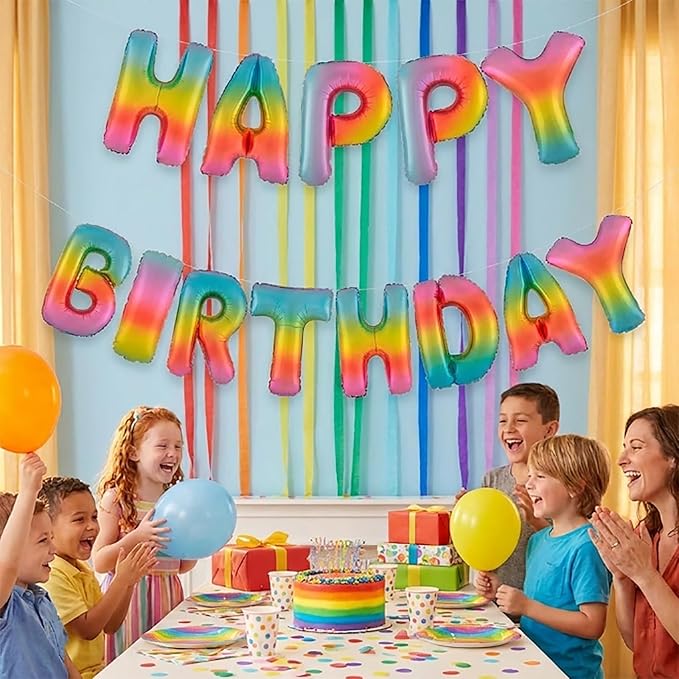 Colorful Rainbow Happy Birthday Banner Foil Letter Balloon, 14 Inch 3D Reusable Inflatable Mylar Balloon Foil Sign, Birthday Decorations for Women Men Boys Girls Kids (Birthday Banner 4)