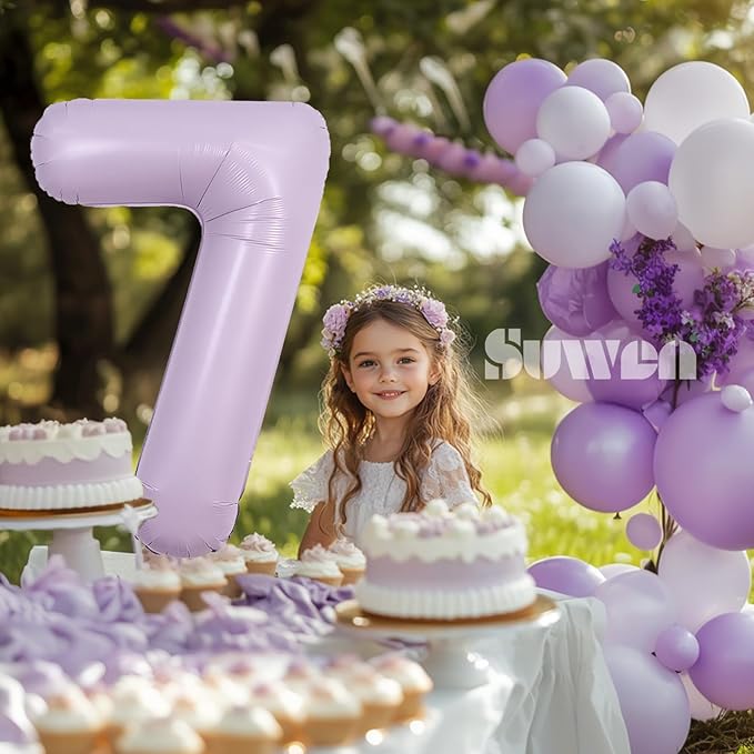 SUWEN 40 Inch Light Purple Large 7 Balloon Number Big Foil Helium Lavender Number Balloons Huge Mylar 0-9 Giant Jumbo Happy 7th Birthday Party Anniversary Decorations
