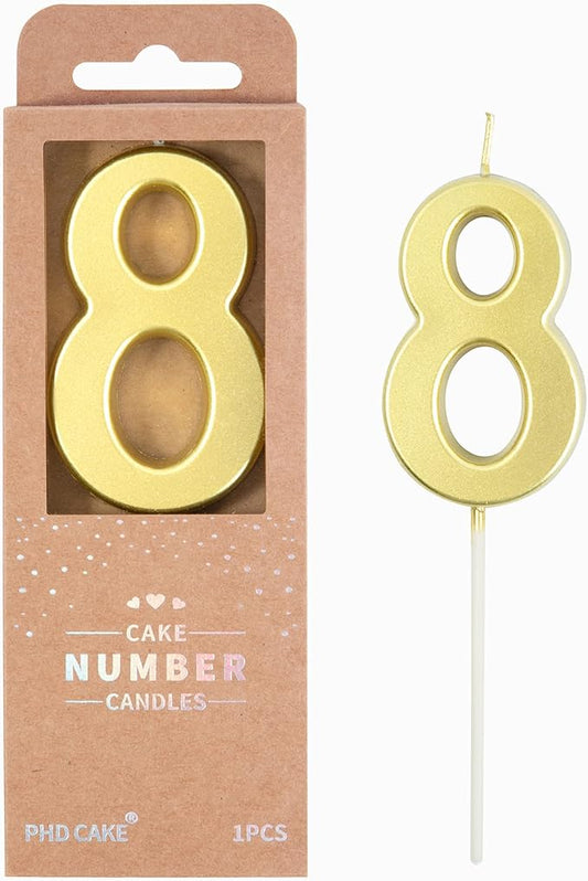 PHD CAKE 2.76 Inch Modern Gold 8 Number Birthday Candles, Gold Number Candles, Cake Number Candles, Party Celebration