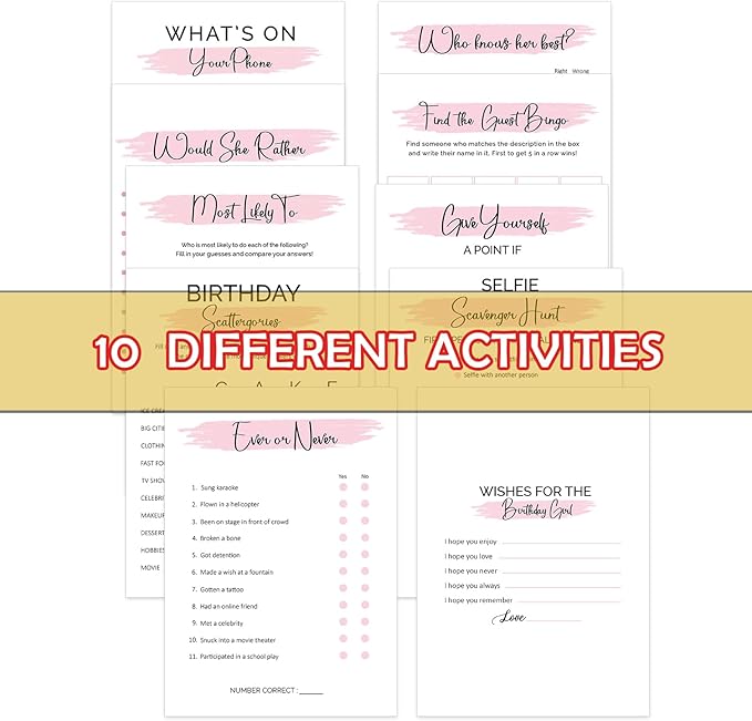 10 Teen Birthday Party Games for Her, Birthday Games Bundle for 20 Guests, Sweet 16 Party Games, Teenager Bday Party Supplies