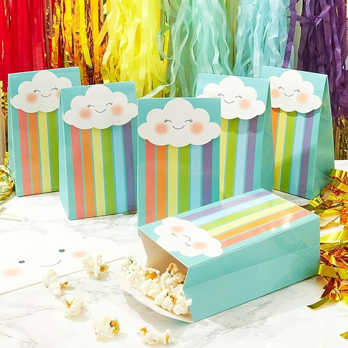 BLUE PANDA Party Favor Bags - 24 Pack, Turquoise, 6.5 x 4 x 3 In - Rainbow Goodie Bags for Rainbow Party Favors & Birthday Treats for Kids