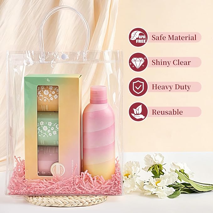 Jutieuo 24 PCS Clear Gift Bags with Handles, 10.2 x 11.8 x 3.2 Inches Reusable Plastic Goodie Bag Transparent Party Favor Bags Bulk for Weddings Birthdays Events, Classrooms & Celebrations