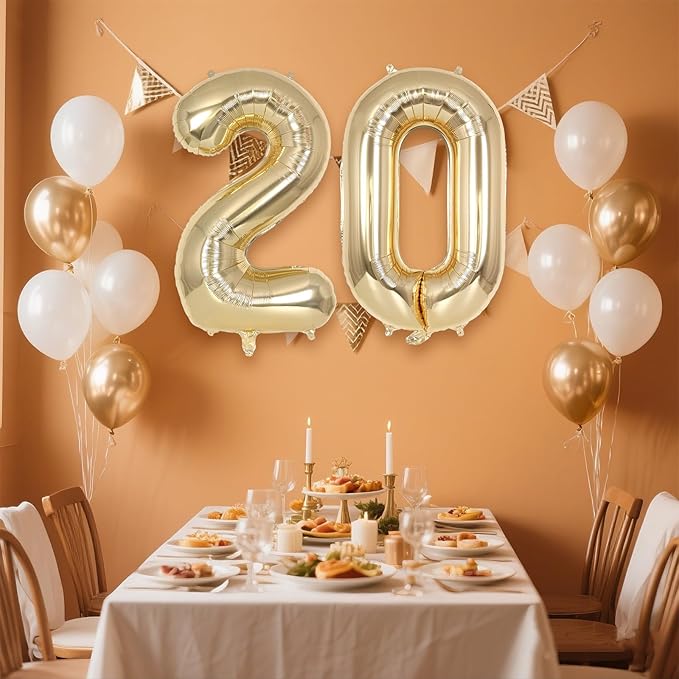 Champagne Gold Large Number 20 Balloon, 40 Inch Light Gold Foil Helium Number Balloons, Giant Mylar Number 20 Balloons for 20 Years Old Birthday Party Anniversary Decorations (Champagne Gold 20)