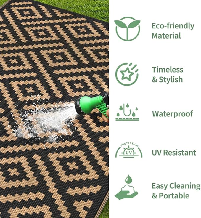 Large Floral Outdoor Rug for Patio Balcony Deck Camping Poolside Garden Machine Washable Waterproof Porch Backyard Outside Carpet 4x6 Orange Blue Pink Flower Mat Easy Clean