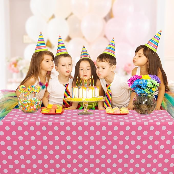 Kesfey 3 Packs Minnie Mouse Tablecloth 54 x 108 Inch Pink Polka Dot Table Cloths Disposable Plastic Pink Waterproof Picnic Table Covers Pink and White Dots Minnie Tablecover for Birthday Party