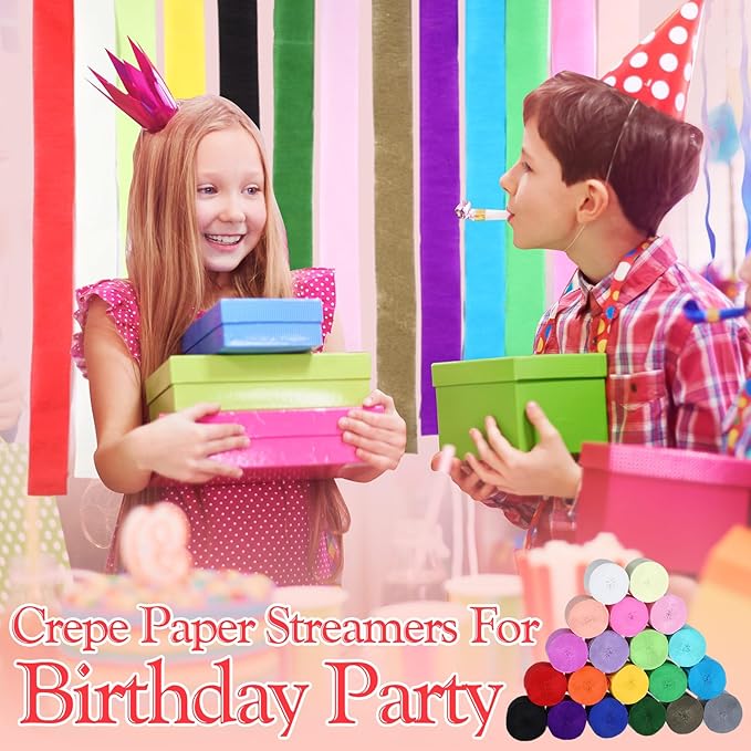 Ctosree 60 Roll 4920 ft Crepe Paper Streamer Roll for Party Decoration Rainbow Crepe Paper for Flower Making Party Streamer for Birthday Wedding Baby Shower Living Room Decor (Dark Color)