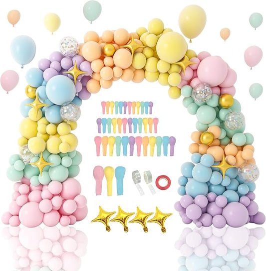 PERPAOL 146pcs Easter Pastel Rainbow Balloon Arch Garland Kit Macaron Unicorn Spring Globos Para Decoracion with Star Foil Balloon for Baby Shower Birthday Anniversary Mermaid Party Graduation