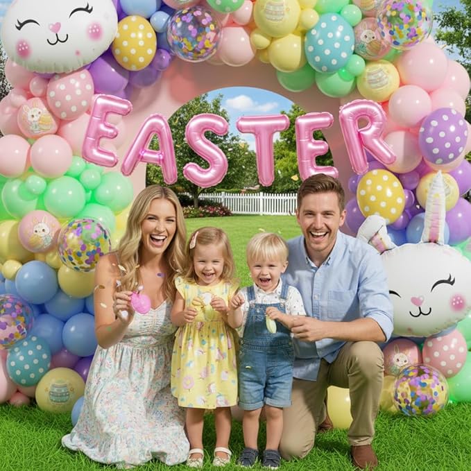 Pastel Balloon Garland Kit 168Pcs, Pastel Rainbow Balloon Arch Kit with Bunny Foil, Spring Colorful Balloon for Spring Easter Baby Shower Birthday Party Decorations