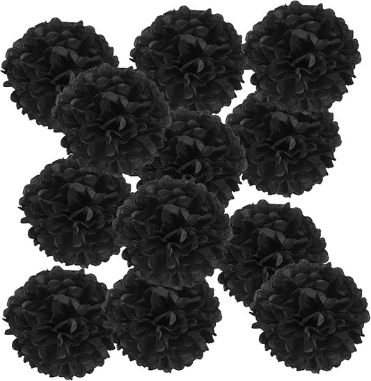 PATIKIL 10inch Tissue Paper Pom Poms, 12PCS Pom Poms Paper Flowers Ball Tissue Paper Flowers for Wedding Bridal Shower Birthday Bachelorette Party Backdrop Decoration, Black