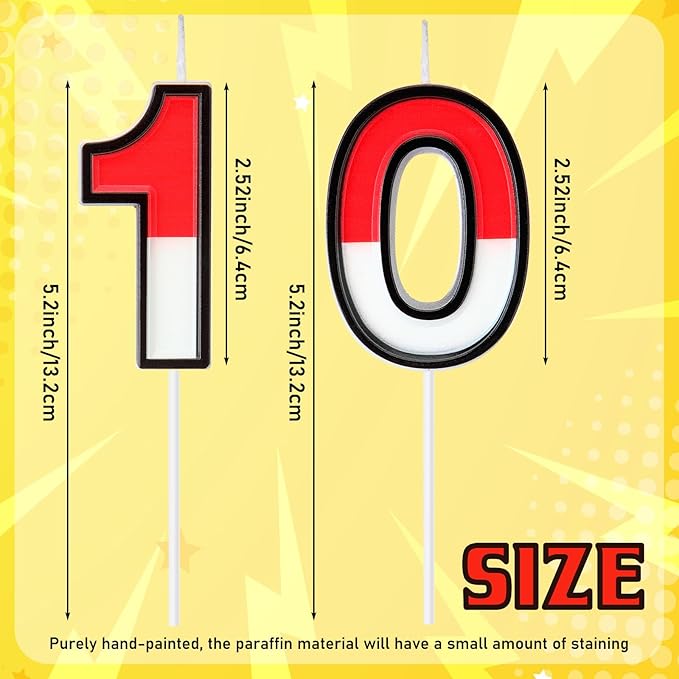 Conelist Cartoon Red and White Birthday Cake Candle Numeral Birthday Cake Topper for Animated Decoration Cartoon Party Supplies(Number 10)