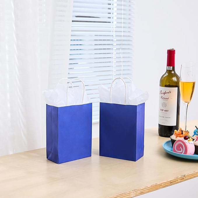 SUNCOLOR Mini Blue Gift Bags with Handles 25-Piece 6 Inch Goodie Bags for Party Favors, Graduations, Birthdays, Navy Blue