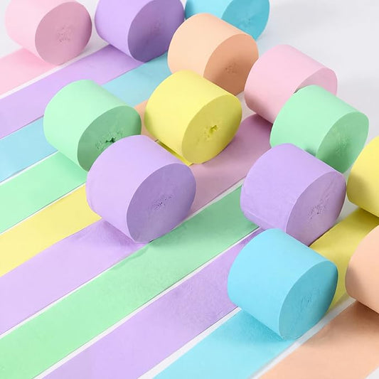 Epakh Pastel Crepe Paper Streamers - 12 Rolls 984ft Crepe Paper Rainbow Baby Shower Decorations Baby in Bloom Themed Wedding Birthday Graduation Mermaid Party Decor Streamers
