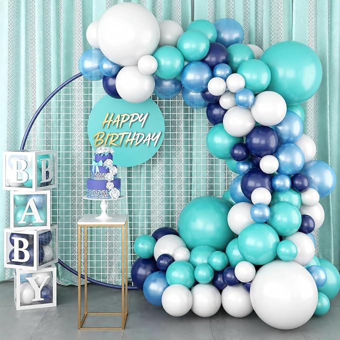 Teal Balloon Garland Arch Kit, Navy Blue Light Blue Teal White Turquoise Aqua Latex Balloons Garland Kit for Boys Girls Women Bridal Baby Shower Ocean Birthday Wedding Party Decorations Supplies
