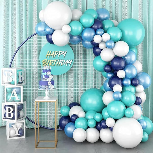 Teal Balloon Garland Arch Kit, Navy Blue Light Blue Teal White Turquoise Aqua Latex Balloons Garland Kit for Boys Girls Women Bridal Baby Shower Ocean Birthday Wedding Party Decorations Supplies