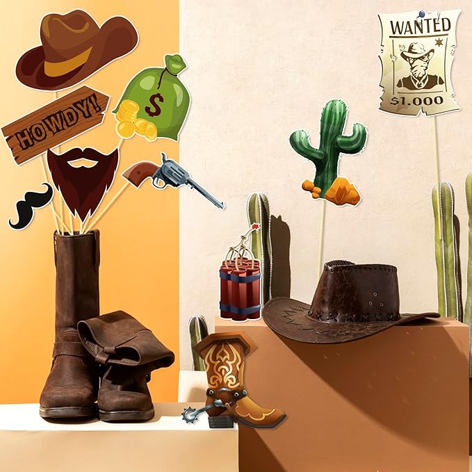 19 Pieces West Cowboy Photo Booth Props Kit, Cowboy Western Party Decorations Selfie Props for Western Cowboy Theme Party Favors Supplies (Cowboy)