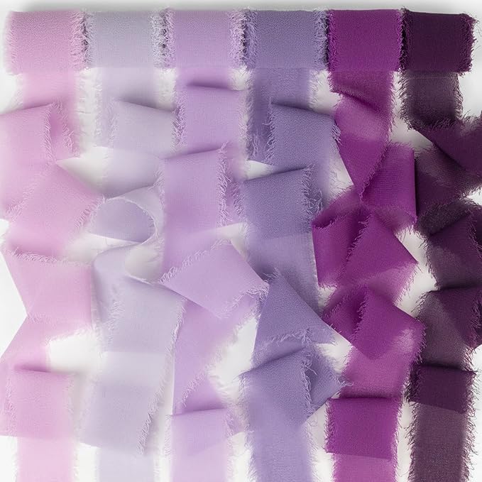 Purple Chiffon Ribbon - 1 Inch x 3 Yds, Lilac/Lavender/Dark Purple/Violet/Plum, Frayed, Wedding Invitation/Flower Bouquets/Gift Wrapping/Bridal Shower