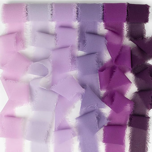 Purple Chiffon Ribbon - 1 Inch x 3 Yds, Lilac/Lavender/Dark Purple/Violet/Plum, Frayed, Wedding Invitation/Flower Bouquets/Gift Wrapping/Bridal Shower