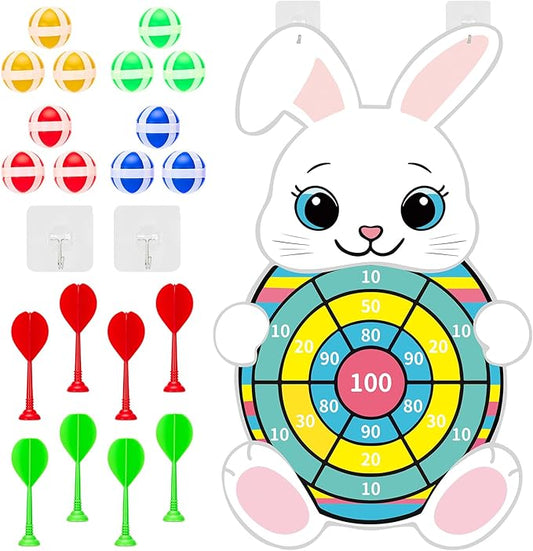 Easter Games 32" Large Bunny Dart Board - Easter Basket Stuffers Bunny Design with 12 Sticky Balls & 8 Darts, Indoor Outdoor Yard Holiday Party Games for Family, Non-Candy Gifts & Egg Fillers