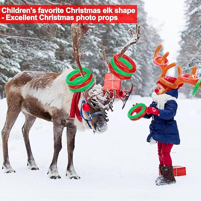 Christmas Inflatable Reindeer Antler Ring Toss Game Xmas Antler Heandband Toys Christmas Party Game Supplies for School Family Team Game Indoor Outdoor