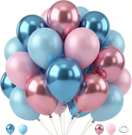 Gender Reveal Balloons,Pink and Blue Balloons Set,60Pcs 12 Inch Metallic Pink and Metallic Blue Balloon for Baby Shower Birthday Party Boy or Girl Gender Reveal Decorations