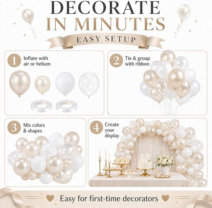 Pearl Balloons, 60Pcs Pearl White Balloons, 12 Inch Latex Double Stuff Pearl White Balloons for Wedding Bridal Shower Baby Shower Wedding Anniversary Engagement Neutral Birthday Party Decorations