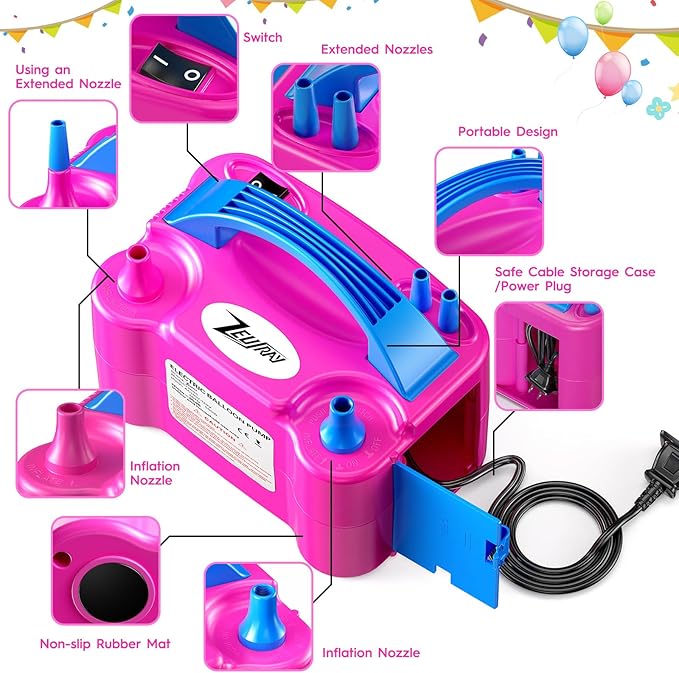 Balloon Pump Electric, Portable Balloon Inflator, Dual Nozzle 110v 600w With 113 Accessories Including Electric Air Pump, Birthday Decorations, Party Decorations, Suitable Gender Reveal, Baby Shower