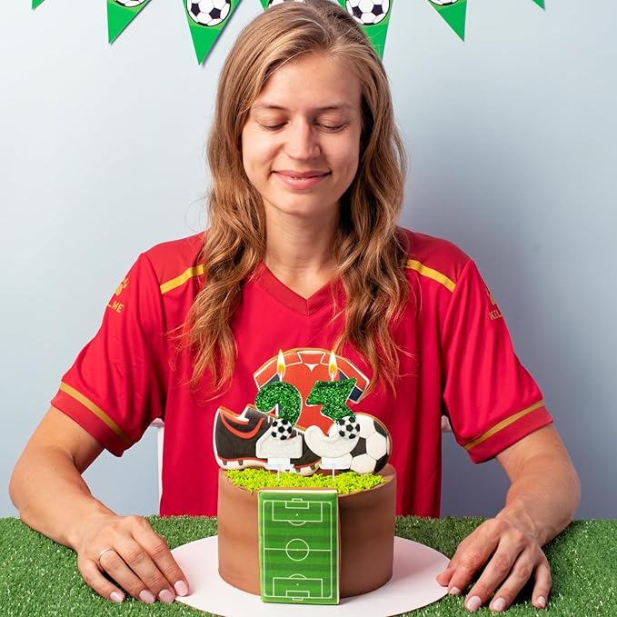 Birthday Candles，Soccer Birthday Decorations，Soccer Cake Topper,for Girl and boy Cake Toppers, Wedding Cakes, Anniversaries, Party Celebrations, Birthday Decorations (Green White, Number 3)