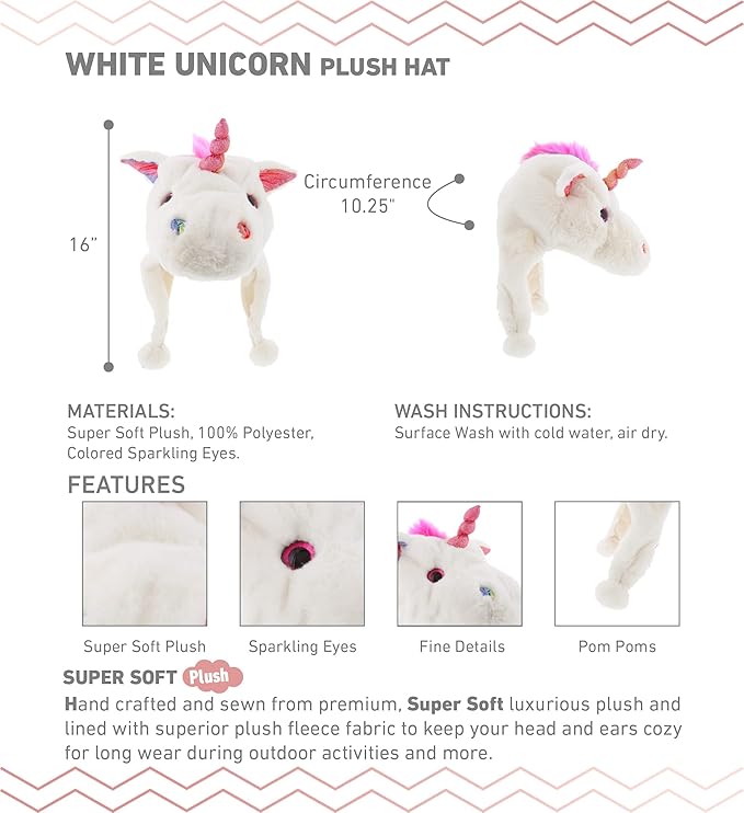 DolliBu Plush Hat – Super Soft Fleece Stuffed Animal Beanie with Ear Flaps, Cozy Warm Winter Hat for Kids – One Size