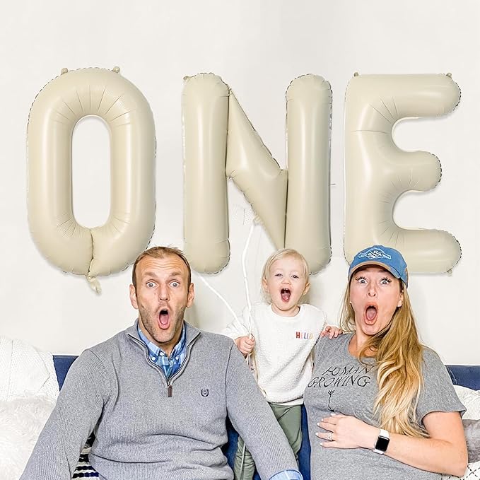 Biapian 40 Inch One Letter Balloons, Big Cream ONE Foil Balloons, 3 Pcs Giant Foil Large Aluminum Balloon Helium for Anniversary First One Year Old Girl and Boy 1st Birthday Party Decoration (Cream)