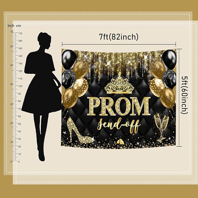 Mocsicka Prom Send Off 2025 Backdrop Crown Graduation Prom Night Party Decorations Banner Gold Balck Dancing Send Off Photography Background Photo Booth Supplies (Gold, 6x4ft(72''x48''))