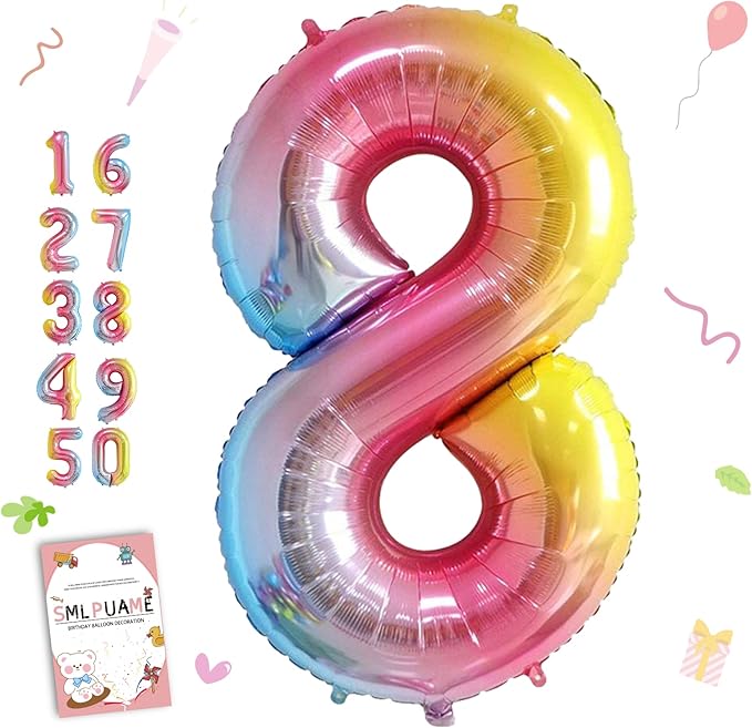 40 Inch Number Balloons 0-9 Rainbow Gradient Large Number 8 Balloons, Digital Balloons for Birthday Party Celebration Decorations, Helium Foil Number Balloons for Wedding Anniversary