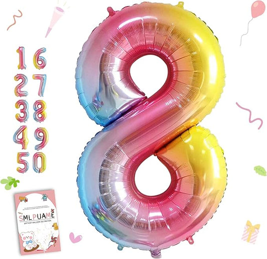 40 Inch Number Balloons 0-9 Rainbow Gradient Large Number 8 Balloons, Digital Balloons for Birthday Party Celebration Decorations, Helium Foil Number Balloons for Wedding Anniversary