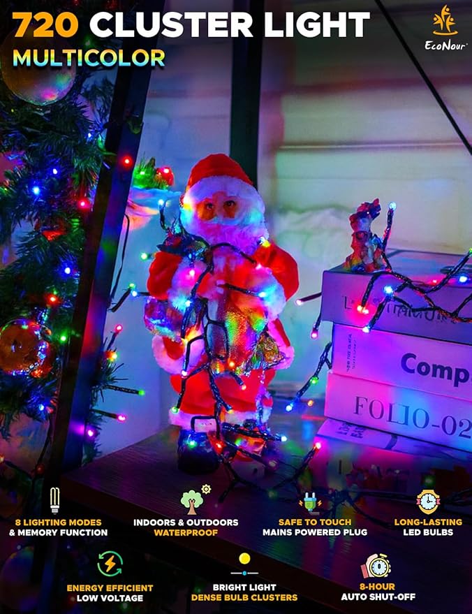 EcoNour 29.5 Ft 720 LED Cluster Twinkle Lights for Easter Decorations, 8 Modes String Lights for Decoration with Timer and Memory Function, Multicolor Sparkle Lights for Magical Home & Outdoor