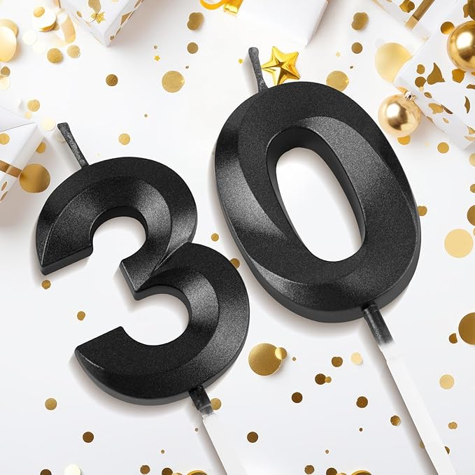 Number 30 Birthday Candles, 1.96 Inch Happy Birthday Cake Candles Cupcakes Topper Decoration for Birthday Party Wedding Anniversary Celebration Supplies (Black)