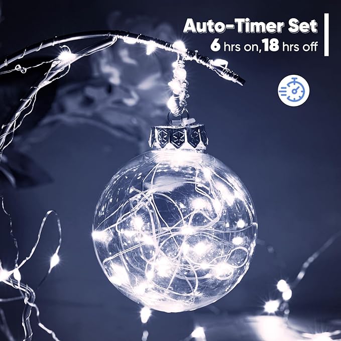 Ariceleo 2 Pack 65.6 Ft. Battery Operated Outdoor String Lights with Remote & Timer, LED Cool Whit Fairy Lights, Waterproof Twinkle Lights for Bedroom, Dorm, Mason Jar, Wedding, Party, Christmas