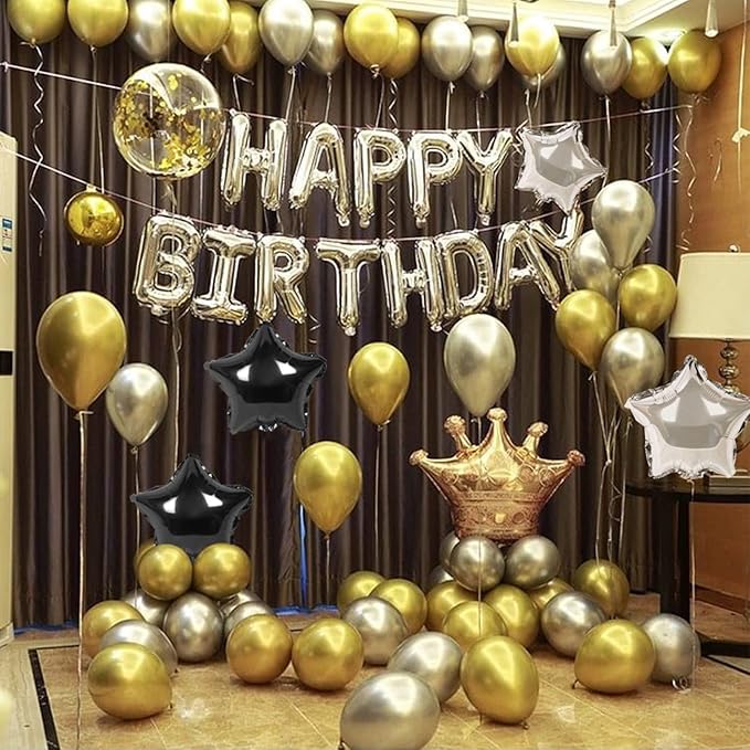 CANREVEL Happy Birthday Banner 13pcs 16 Inch Mylar Foil Letters with 12pcs Star Balloons Birthday Party Decorations for Kids and Adults - 3D Silver