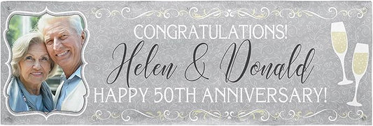 Let's Make Memories Personalized Photo Banner - Party Decorations - Wedding, Anniversary, Engagement - Customized Banner - Celebration - Any Text - Indoor/Outdoor Vinyl - Gray - 10 ft