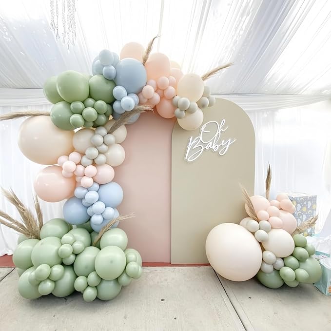 Pastel Blue Green Pink White Balloons, Muted Rainbow Dusty Pink Blue Sage Green White Latex Colorful Balloons for Boho Wedding Birthday Baby Shower Gender Reveal Woodland Floral Fairy Party Decor
