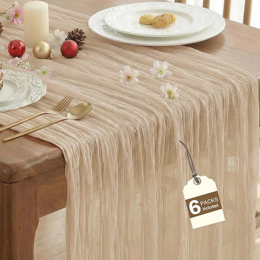 IVAPUPU 6 Pcs Cheesecloth Table Runner - 10ft Nude Spring Boho Gauze Cheese Cloth Table Runners for Baby Shower Decorations Wedding Party Garden Farmhouse Decor
